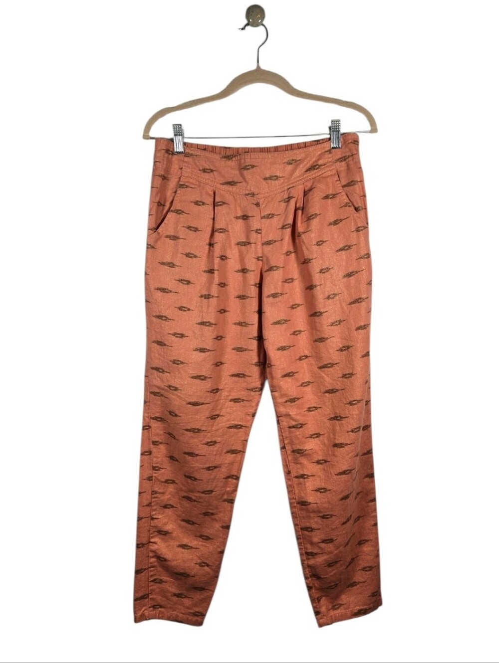 Free People Easy Pleat Linen Blend Cropped Pant Peach Shimmer Gold Size Small